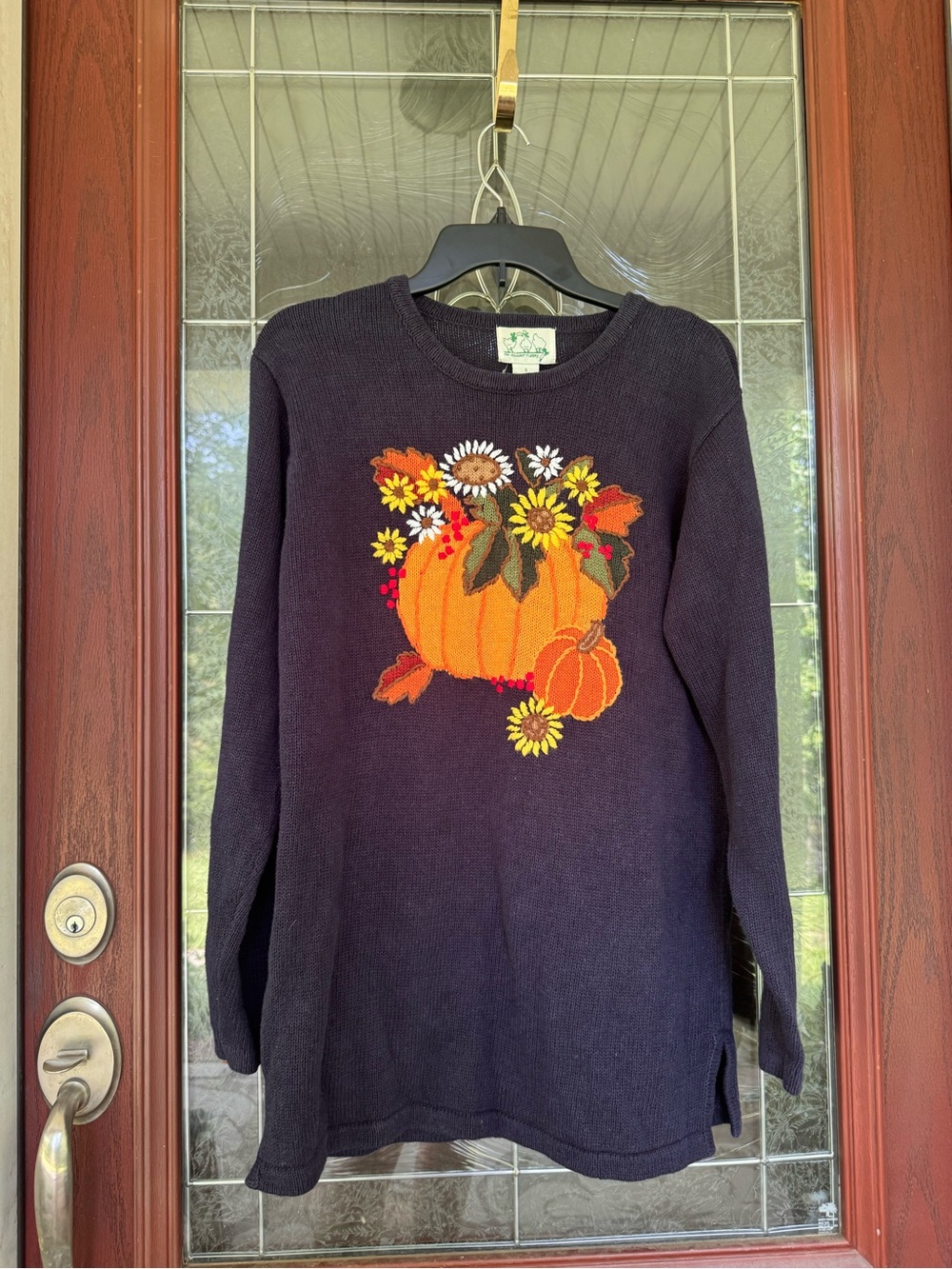 Vintage The Quacker Factory Thanksgiving Sweater S Pumpkin, Corn, Flowers